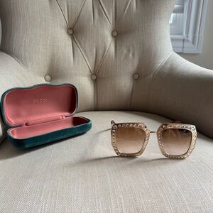 Gucci Gold Sunglasses with Crystal Details